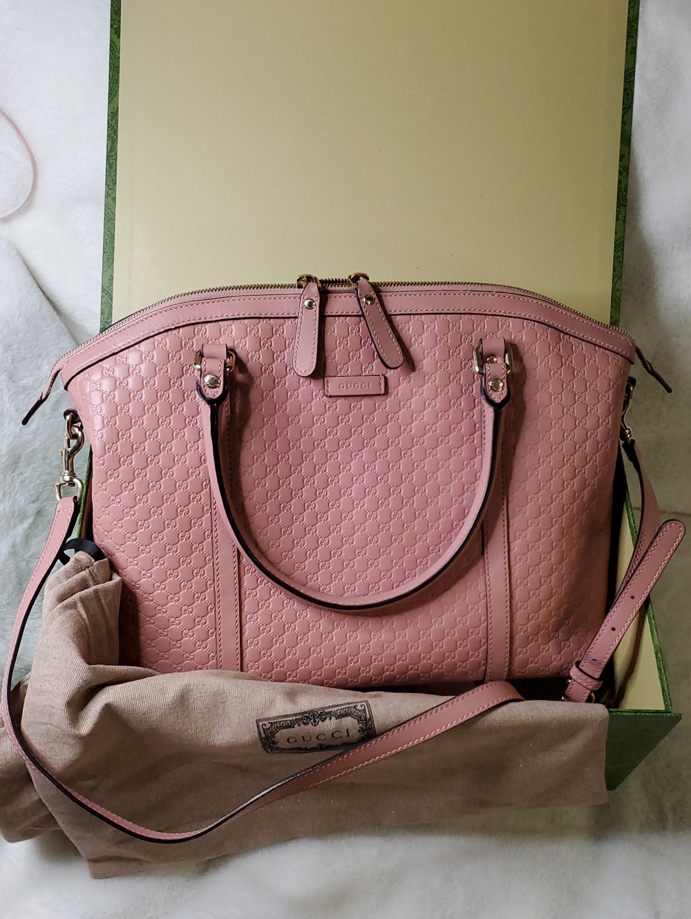 Gucci Pink Embossed Leather Top-Handle Tote